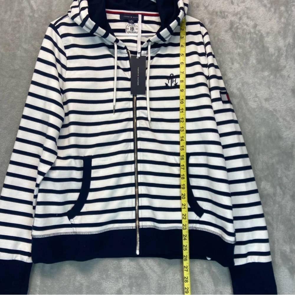 Tommy Hilfiger Nautical White Navy Stripped Zipper Front Hoddie - Picture 7 of 9